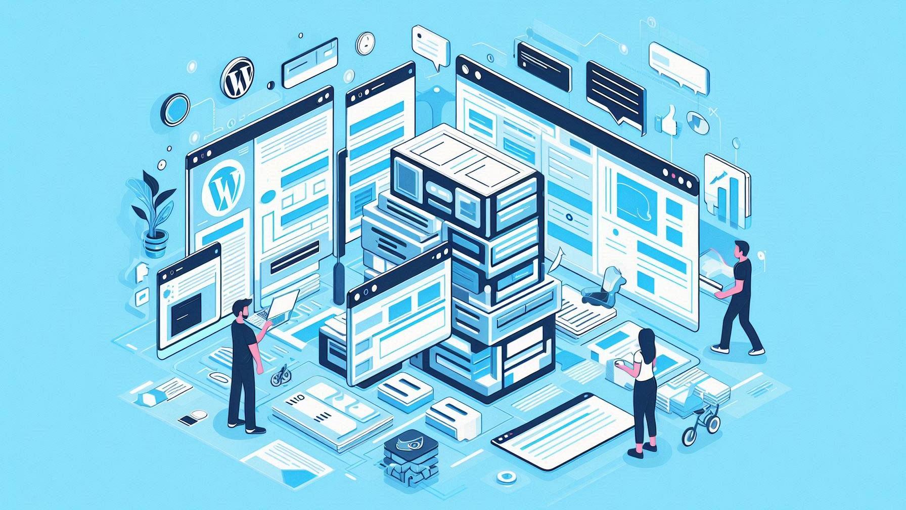 WordPressの進化とフルサイト編集の未来感をイメージしたイラスト