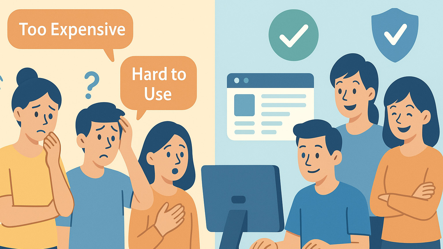 実は誤解？WordPressの「使わない理由」のイメージイラスト